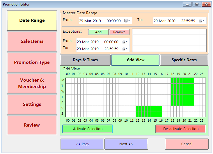 Promotion Date Range Grid