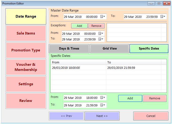 Promotion Date Range Specific