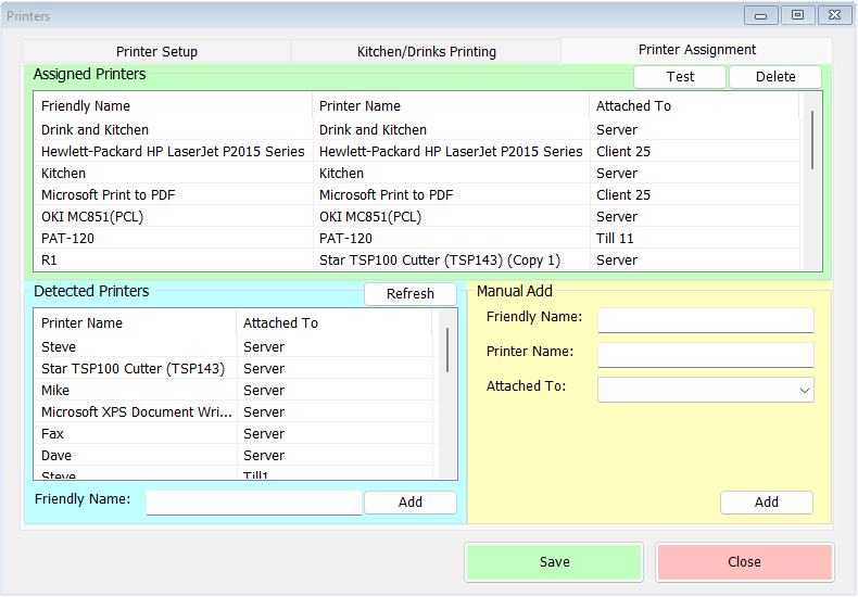 shows printer assignment tab